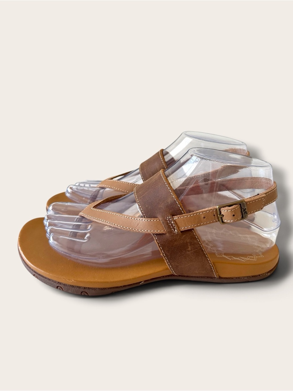 Chaco Women's Tan and Brown Leather T-Strap Sandals - Picture 4 of 9